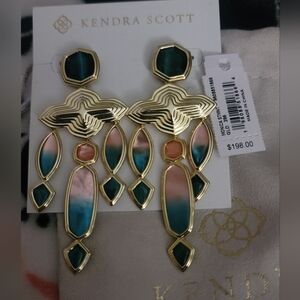 BNWT Kendra Scott Teal mix and Gold Monica Statement Earrings